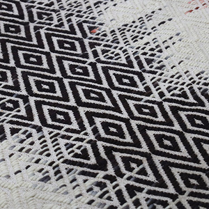 Modern Style Handwoven Wool and Cotton Area <b>Rug</b> Striking Diamond Pattern in Rich Terracotta <b>Black</b> Ivory Flat Weave Technique - Product Image 3