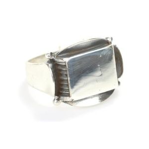 925 Sterling Silver Men's <b>Ring</b> with <b>Turquoise</b> Rectangular Stone Fine Jewelry Rhodium Plating Bezel Setting Everyday Wear - Product Image 3