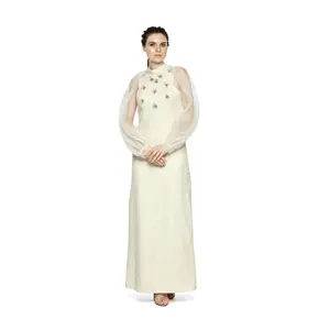 New Modern Design Embroidery Work Flying Shoulder Sheath Long Dress for Women Party Wear from Indian Supplier