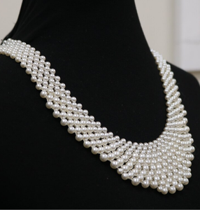 Collier tendance en perles crème à coudre, col de mariée, bandana à franges perlées - Product Image 2