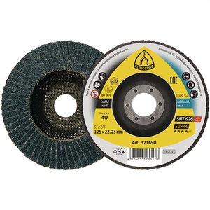 KLINGSPOR SMT 626 Supra 6 Disco de Láminas Cónico de Zirconia y Corindón Inoxidable 115mm con Grano 40, 6 Ángulos, Paquete de 10 - Product Image 3
