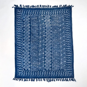 <b>Indian</b> Modern Hand Made Block Floral Printed Blue Sofa <b>Throw</b> Elegant Beautiful <b>Throw</b> - Product Image 6