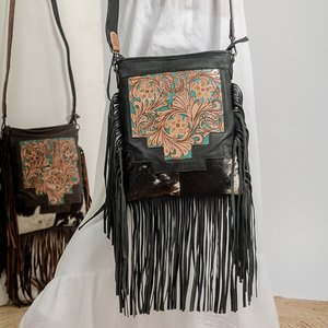 Nouveau sac fourre-tout pour femme en cuir suédé à franges, style occidental, avec fourrure de vache, pierre turquoise, haute qualité, étanche, portable, pour l'été - Product Image 2