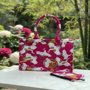 Hand Block Printed Bohemian <b>Quilted</b> Women's <b>Tote</b> <b>Bag</b> Soft Cotton Fabric Solid Pattern Chains Zipper Closure Travel - Product Image 1