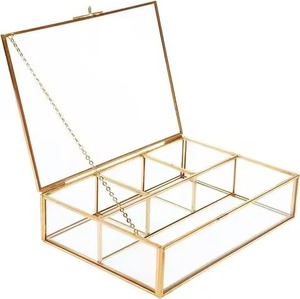 Boîte de rangement pour bijoux en métal et verre antique moderne, forme rectangulaire, accessoires de coiffeuse - Product Image 4