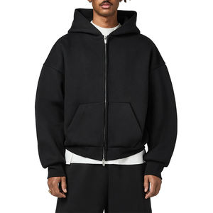 Custom logo Print Casual Cotton Solid Color Pullover Cropped <b>Pocket</b> <b>Hoodies</b> <b>Zip</b> up Hoodie Boxy Fit Men Zipper - Product Image 1