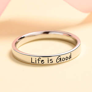 Anello Amy Annette in Argento Sterling 14k con Motivo Geometrico 'Life Is Good', Diamante Taglio Ovale, Placcato in Rodio e Platino per Uso Quotidiano - Product Image 2