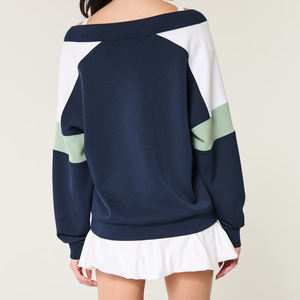 เสื้อสเวตเตอร์ขนแกะไซส์ใหญ่พิเศษสำหรับผู้หญิง, เสื้อมีฮู้ดสไตล์สตรีทแวร์เสื้อสเวตเตอร์คอวีเปิดไหล่ปล่อยชาย - Product Image 2