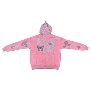 เสื้อฮู้ดมีซิปสำหรับผู้ชายเสื้อฮู้ดพลอยเทียมสไตล์สตรีทแวร์ - Product Image 4