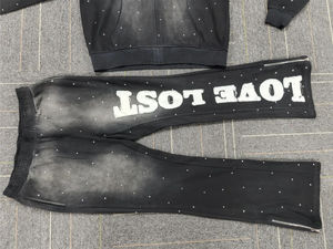 Sudadera con capucha con cremallera cuadrada de gran tamaño y Terry francés desgastado para hombre, chándal de invierno, parche bordado de diamantes de imitación - Product Image 3