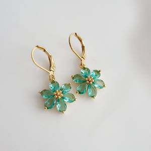 Natural Sterling Silver Emerald Floral Design Earrings Aqua Green Vintage Style Hook Earrings Gift for <b>Mum</b> - Product Image 4
