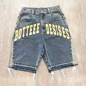 Custom Applique Embroidered Patches <b>Raw</b> <b>Hem</b> Cut Edge Distressed Jorts Streetwear Acid Wash Distressed <b>Jeans</b> Denim Shorts for Men - Product Image 1