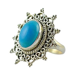 Bague ovale en argent sterling 925 avec turquoise, faite à la main, style bohème, bijou de naissance de décembre, incrustation élégante, cadeau idéal pour son anniversaire - Product Image 1