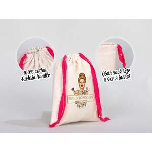 Custom Organic Pink <b>Drawstring</b> Cotton <b>Pouch</b> 6x8 Inches Recyclable GOTS Screen for Bracelets Watches Crafts Packaging Embroidered - Product Image 4