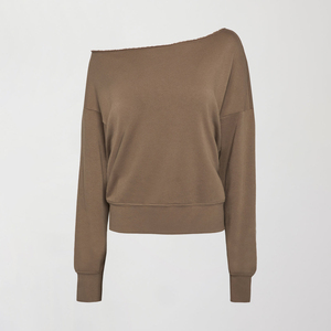 Sudadera con hombros descubiertos y lavado ácido de algodón personalizada con logotipo bordado, cuello redondo de gran tamaño, felpa francesa, invierno y primavera - Product Image 6