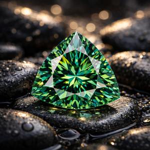 Vente en gros de 2 carats de moissanite verte de laboratoire, taille trillion |   Pierre précieuse en vrac de luxe de couleur D, VVS1, avec jeu de couleurs/effet de feu et cadeau gratuit de 9x9 mm - Product Image 2