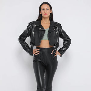 Veste en cuir marron gaufré crocodile pour femme nouvelle texture croco style motard avec veste en fausse fourrure détachable veste crocodile - Product Image 3