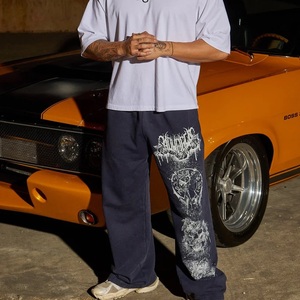Pantalon de jogging personnalisé en coton épais 100 % pour homme, style streetwear, imprimé DTG, effet délavé vintage, coupe ample et large - Product Image 6