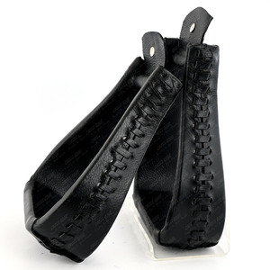 Best Western Estribos de cuero esmaltado con cordones Estribos de doma Estribos grabados de seguridad con banda de rodadura de cuero para montar en senderos - Product Image 1