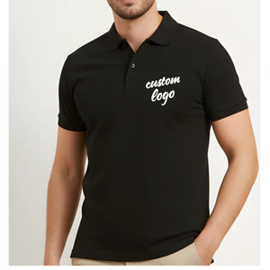 Camisetas Polo Negras Sólidas para Hombre con Impresión de Logotipo Personalizado en la Parte Delantera, 100% Algodón, Transpirables, Formales e Informales, Unisex - Product Image 1