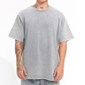 2025 été hommes lavage à l'acide T-Shirt hommes surdimensionné 100% coton léger imprimé meilleur prix col montant T-shirt - Product Image 1