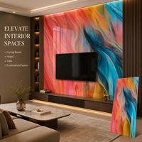 Panneau mural décoratif en PVC brillant MORLENX, motif marbre abstrait coloré, pour les intérieurs commerciaux modernes