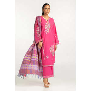 ชุดเซ็ตผ้าแคมบริคปักลายสไตล์โบฮีเมียนสีชมพูสดใสสำหรับผู้หญิง ไซส์ XXS/XS ชุด 2 ชิ้น ความยาวเหนือเข่า สำหรับฤดูใบไม้ผลิ/ฤดูร้อน - Product Image 3