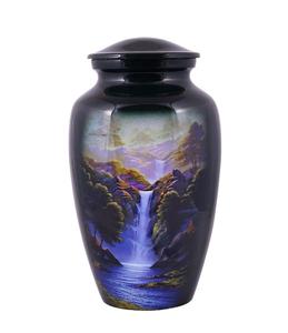 Urna de cremación de aluminio Cascada de montaña para cenizas humanas para adultos-Urna funeraria conmemorativa hecha a mano para cenizas 200 pulgadas cúbicas - Product Image 2