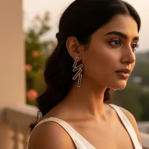 Boucles d'oreilles pendantes en argent 925 avec rubis, saphir, émeraude, perle d'eau douce, diamant, motif floral, pour femmes, à porter en soirée - Product Image 3