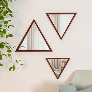 Low MOQ Modern Design Triangular Look <b>Set</b> of 3 Wooden Decorative <b>Wall</b> <b>Mirror</b> Brown Factory Direct Sale Manufacturer Wholesale - Product Image 1