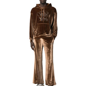 Survêtement en velours chaud d'hiver avec capuche pour hommes, sweat-shirt et pantalon de survêtement à logo imprimé personnalisé, vêtements d'entraînement - Product Image 1