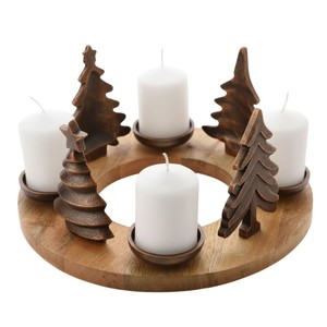 Porte-bougie de Noël, base en bois festive, centre de table pour bougie chauffe-plat, décoration de Noël avec arbre de Noël en métal doré, décoration de la maison - Product Image 3