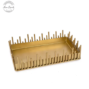 Elegante Juego de Bandejas de Servicio de Metal con Acabado Dorado y Textura Martillada, Asas Laterales, Diseño Duradero para Decoración de Mesa de Lujo - Product Image 6