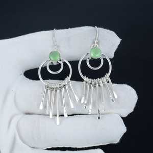Pendientes de Plata de Ley 925 con Calcedonia Verde, Diseño Único y Bonito, para Uso Diario, Regalo de Compromiso para Mujeres y Niñas - Product Image 3