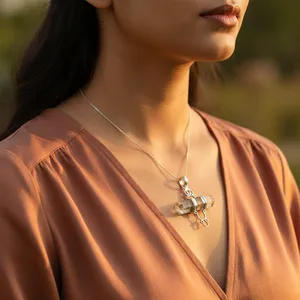 Pendentif Charme Solitaire en Argent 925 avec Cristal Citrine, Style Bohème Thème Géométrique, pour Usage Quotidien, Bijou Unisexe - Product Image 2