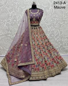 Filet de mariée à broderie assortie multi-fils lourds Lehenga Choli pour femmes, vêtements de fête de mariage pour adultes - Product Image 5