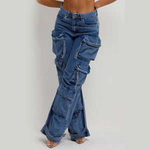 2025, pantalones vaqueros de cintura alta para mujer, pantalones vaqueros desgastados elásticos, ropa de calle recta, pantalones vaqueros Cargo para mujer - Product Image 1