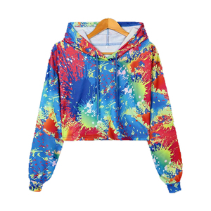 Sudadera con capucha recortada de algodón para mujer, diseño de moda transpirable, estampado de grafiti, estilo deportivo informal, logotipo personalizado para invierno - Product Image 2