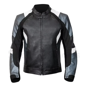 Premium Quality Grey Black White Genuine Leather Motorbike Jacket CE Armours Protections Racing Motorcycle Riding Jacket For Men - Product Image 1