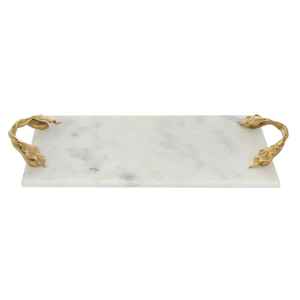 Nouveauté Plateau de service en marbre blanc personnalisé Design moderne Poignée en métal doré argenté Vendeur en ligne Noël ramadan - Product Image 1