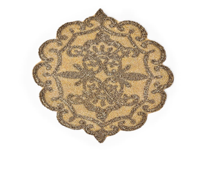 Handmade Glass <b>Placemat</b> Beaded Round Design with Silver Gold <b>White</b> Beads 14 Inch Eco-Friendly - Product Image 1