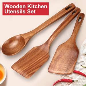 3 Pcs Grand Set de Spatules en Bois Ustensiles de Cuisine Cuillère en Bois pour Spatule de Cuisine Cuillère de Service Spatules à Mélanger - Product Image 4