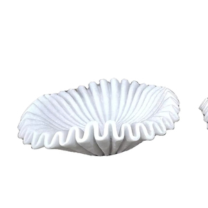 Bol à volants en marbre artisanal de 10 pouces, bol à fruits vintage à cannelures décoratives et plat à bijoux pour la décoration de la maison - Product Image 1