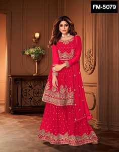 À la mode ethnique Georgette Salwar Kameez costume broderie travail fantaisie Georgette Dupatta indien pakistanais vêtements pour femmes vêtements costume - Product Image 4