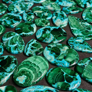 Chrysocolla Malachite Wholesale Chrysocolla Malachite Cabochon Lot Polished Mineral Gemstones Treatments Applied - Product Image 1