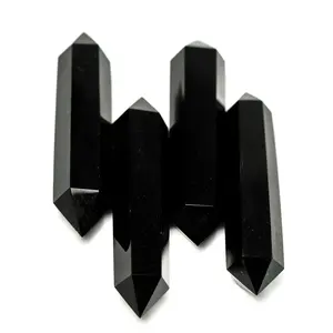 美丽的黑色黑曜石双终止方尖碑批发蒙塔玛瑙的黑色黑曜石方尖碑