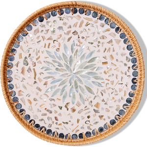 Plateau de service en rotin rond fait à la main avec incrustation de nacre panier décoratif tissé Table basse de luxe décor à la maison - Product Image 1