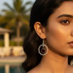 Boucles d'oreilles en argent 925 pour femmes avec grenat en forme de larme et plaqué or 18 carats, pendentif mignon - Product Image 1