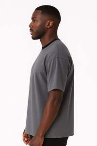 Camiseta gris oscuro de gran tamaño a la moda para hombre, Camiseta holgada de algodón, ropa de calle, Top de manga corta informal para la moda de verano - Product Image 2