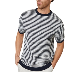 เสื้อยืดคอตตอนคุณภาพดีที่ปรับแต่งได้ เสื้อยืดผู้ชายทรงปกติสีเทา เสื้อยืดลายทางผู้ชาย คอกลม แขนสั้น - Product Image 6